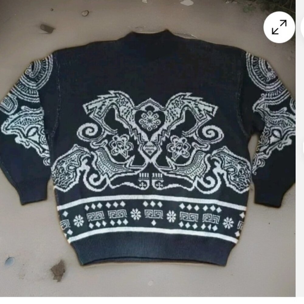 Vintage Genera ramie cotton sweater knitt white pattern 90s urban oversized M